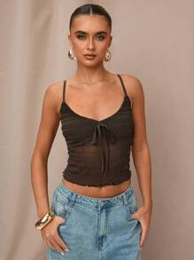 SHEIN BAE Camiseta de punto de malla texturizada de verano, adecuada para citas, tardes de té, reuniones con amigas, vacaciones, viajes a la playa, viajes a Italia, salidas, atuendos de crucero, atuendos de brunch, atuendos de Ibiza, blusas de verano