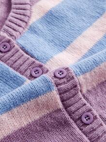 SHEIN Unity Women's Casual Striped Crew Neck Single-Breasted Knitted Vest - Purple - View 4