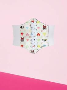 THE POWERPUFF GIRLS X SHEIN 1 Pc Women's Blossom, Bubbles, Buttercup Pattern Hexagon Waist Belt, Versatile For Daily Wear - White - View 1