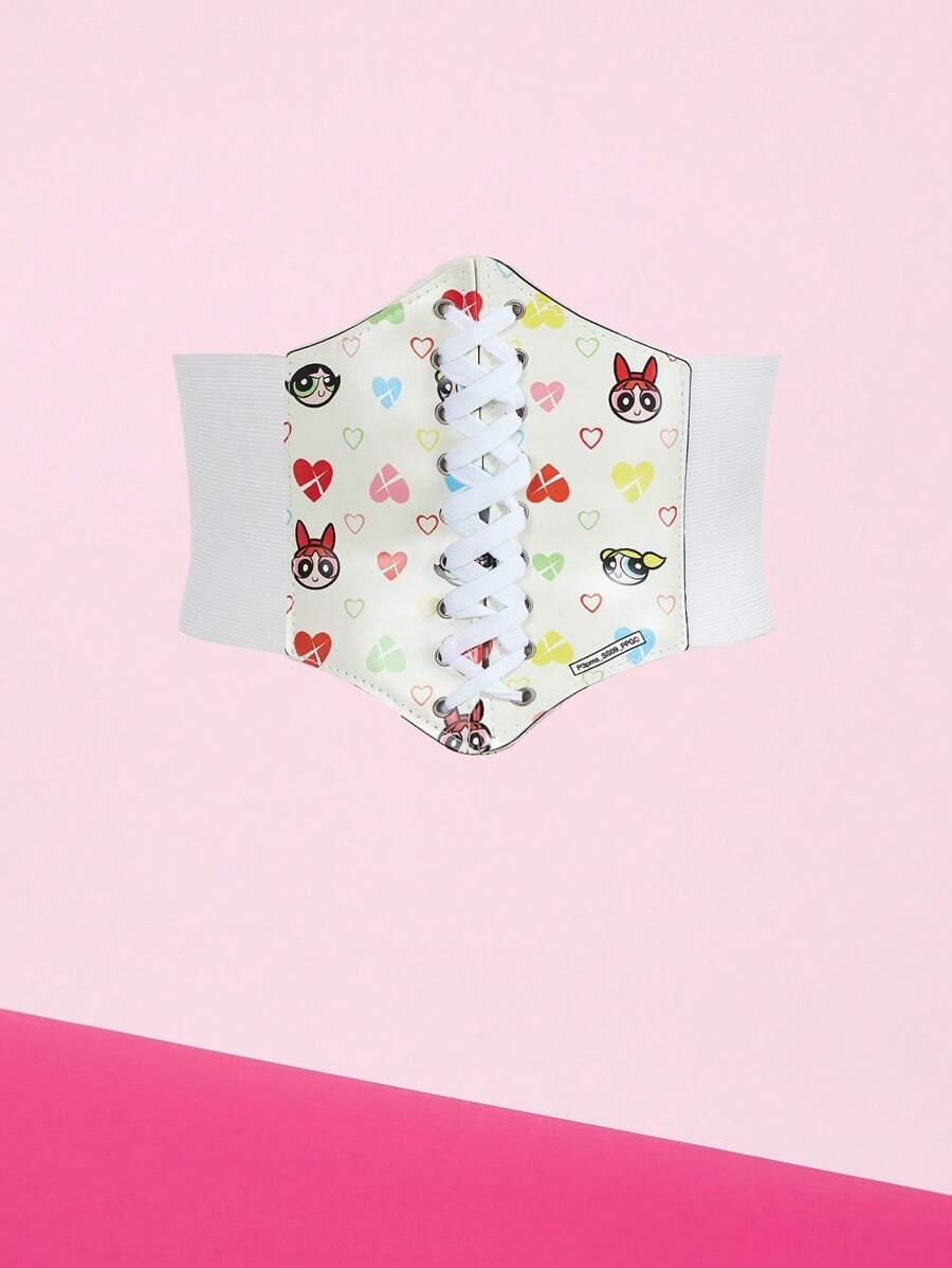 THE POWERPUFF GIRLS X SHEIN 1 Pc Women's Blossom, Bubbles, Buttercup Pattern Hexagon Waist Belt, Versatile For Daily Wear - White - View 1