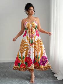 Celure 大码法式田园性感细肩带彩绘印花连衣裙，适合拍照、旅行，适合不同风格，娇小身材，可搭配针织开衫、牛仔外套