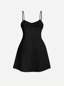 SHEIN MOD 白色夏日假日褶皱 V 领纽扣前开襟衬衫裙 - 黑色 - 查看 4