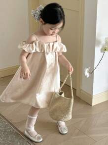 DAZY Young Girl Spaghetti Strap Sleeveless Dress, Summer - Apricot - View 1