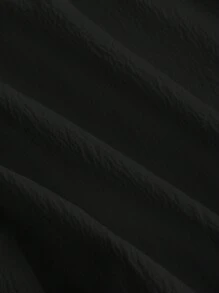 SHEIN MOD 白色夏日假日褶皱 V 领纽扣前开襟衬衫裙 - 黑色 - 查看 6