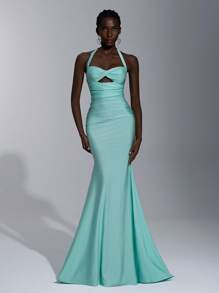 Elitara 优雅奢华的浅蓝色弹力针织连体泳衣，搭配荷叶边镂空美人鱼裙，适合婚礼、派对、度假、舞会、伴娘（成人） - 淺藍色 - 查看 6