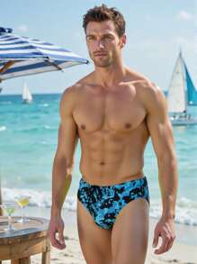 Manfinity Swimmode Men's Fashion Swim Briefs, Suitable For Summer Men Swim Trunks - Blue - View 4