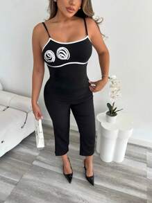 Xyvia Top de tirantes para mujer con diseño de patchwork floral sexy y fashion - Negro - Ver 4