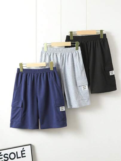 Quần short vá chữ túi nắp thường ngày mùa hè cho bé trai tuổi mới lớn