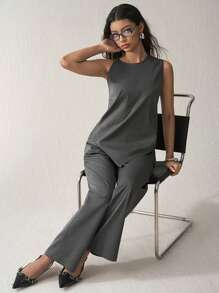 Easelle 女士日常两件套服装 - 深灰色 - 查看 4