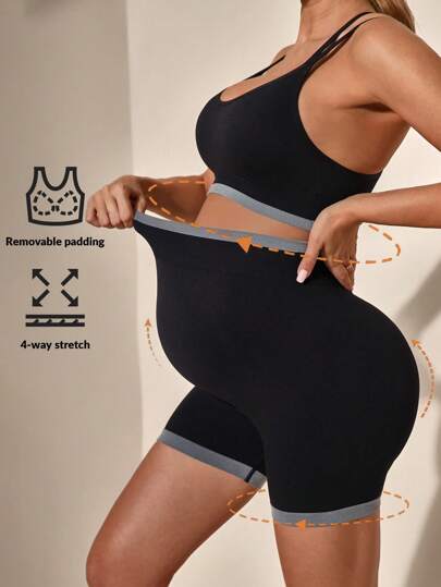 SHEIN Maternity Seamless 2 Pieces Outfit, Super High Rise Belly Support Maternity Leggings, High-Stretchy