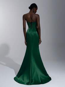 Elitara Elegant And Gorgeous Dark Green Elastic Knitted Handmade Pearl Rhinestones Avant-Garde Special-Shaped Tie High Waist Slim Fishtail With A Hem Dress Suitable For Dating Single Party Cocktail Party Dance Formal Occasion Evening Party Formal Occasion Dinner Dress, Gown, For Wedding Guest