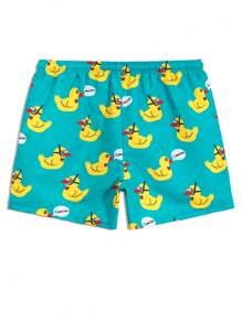 Manfinity KASUA Men's Letter & Cartoon Duck Print Drawstring Waist Beach Shorts - Black - View 2