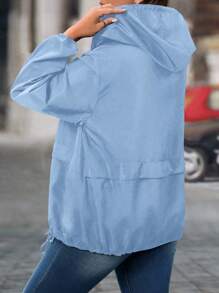 SHEIN LUNE Chaqueta con capucha informal de unicolor talla grande - Azul - Ver 2