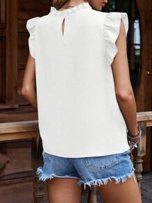 EMERY ROSE Women's Round Neck Short Cap Sleeve Striped Shirt, Fashionable For Summer - White - View 2
