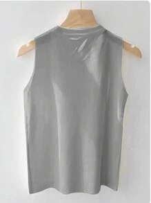 SHEIN Privé Women's Faux Pearl Decor Round Neck Knitted Vest - Grey - View 2
