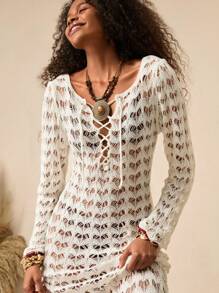 Bóhologie Robe longue en tricot avec laçage au dos