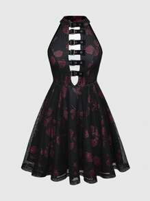 ROMWE Goth Concert Tops Women's Adjustable Buckle Design Sexy Halter Mini Dress