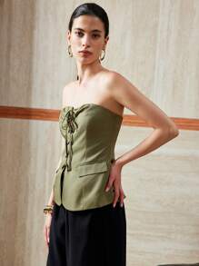 Gloray Canottiera tubolare intrecciata da donna con occhielli e vita strizzata, versatile per l'ufficio