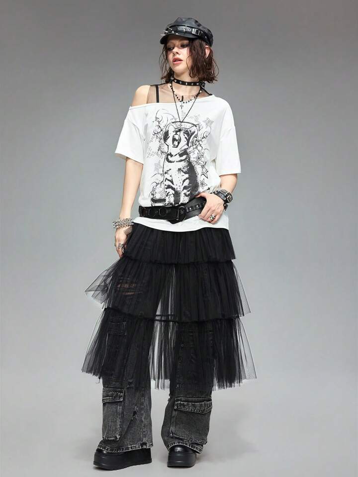 how to dress with layers Misty Rose Off-The-Shoulder Frill-Layered Gown main image 1