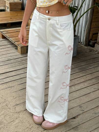 Jouncy Nuevos pantalones anchos de pierna ancha elegantes con moño suelto para mujer