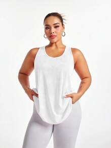 Easithlete Solid Color Sleeveless Sports White Tank Top, Fashionable For Summer Orange - White - View 3