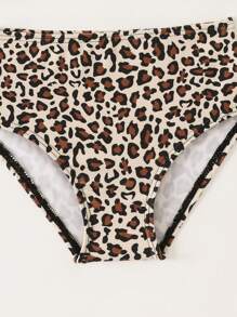 SHEIN Baby Girl Cute Leopard Print Ruffled Beach Swimsuit Set - Coffee Brown - View 4