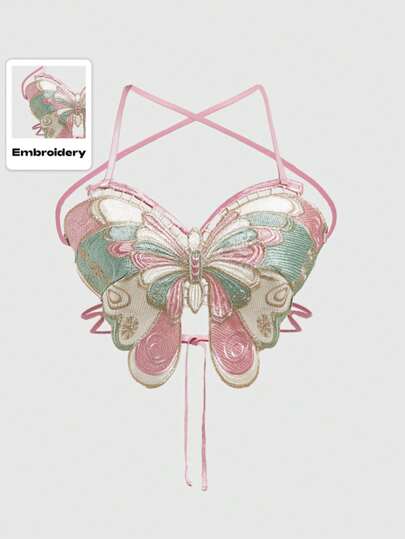 Fairycore Maglietta Senza Spalline A Farfalla Incrociata Dietro Con Lacci Per Donne