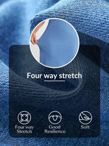 SHEIN Essnce Women's Solid Color Elastic Waist Summer Split Hem Bodycon Denim Mini Skirt - Blue - View 5