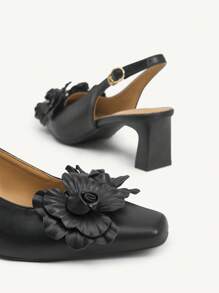 CUCCOO CHICEST Giày cao gót đế vuông họa tiết hoa trà cho nữ, sang trọng, lãng mạn, cổ điển, màu mơ, da PU, thích hợp cho các buổi hẹn hò, trà chiều, trang phục đi làm vườn - màu đen - Xem 12