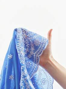 Écloséra Pantalones cortos de mujer con cintura elástica y bordado azul para vacaciones de verano