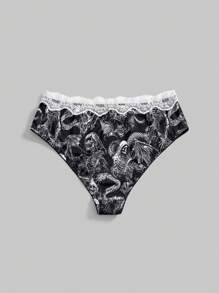 ROMWE Gothic Black Skull, Snake, Bat Full Print Triangle Briefs - Black - View 2