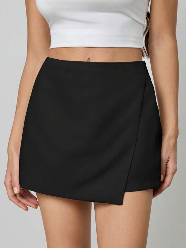 SHEIN Tall Solid Wrap Front Elegant Asymmetrical Skirt For Summer