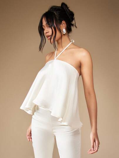 MISSGUIDED 优雅露背A字型婚纱度假飘逸场合伴娘招待会新娘垂褶晚宴聚会礼服