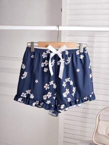 CottageSlumber 3pcs Women's Floral All-Over Print Ruffled Trim Sleep Shorts Set - Multicolor - View 7