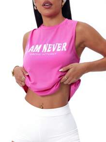 Easithlete 女式字母印花圆领日常健身运动背心