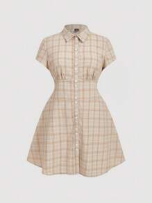 SHEIN MOD Plus Size Women Plaid Print Dress, Fashionable For Spring/Summer Mother Day Outfit 4th Of July Women  Mother Day Gift Club Dress Work Shirts For Women Women Plus Clothing Dresses Women Dresses With Pockets Women Plus Clothing Vintage Women Dress Shirts Linen Summer Women Dresses Graduation Outfit Modest Dress Floral Dress - Multicolor - View 1