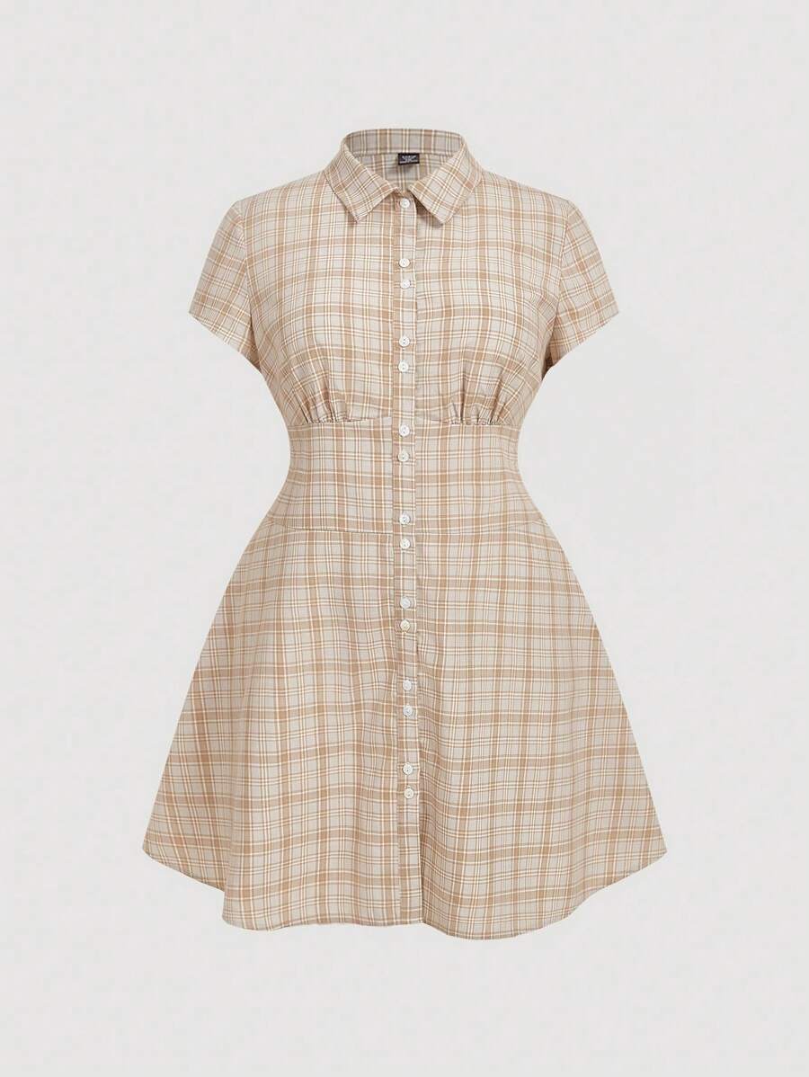 SHEIN MOD Plus Size Women Plaid Print Dress, Fashionable For Spring/Summer Mother Day Outfit 4th Of July Women Mother Day Gift Club Dress Work Shirts For Women Women Plus Clothing Dresses Women Dresses With Pockets Women Plus Clothing Vintage Women Dress Shirts Linen Summer Women Dresses Graduation Outfit Modest Dress Floral Dress - Multicolor - View 1