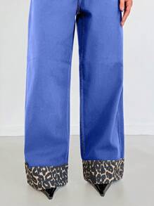 EURMUSE HIGH RISE WIDELEG JEANS WITH LEOPARD - Light Wash - View 6