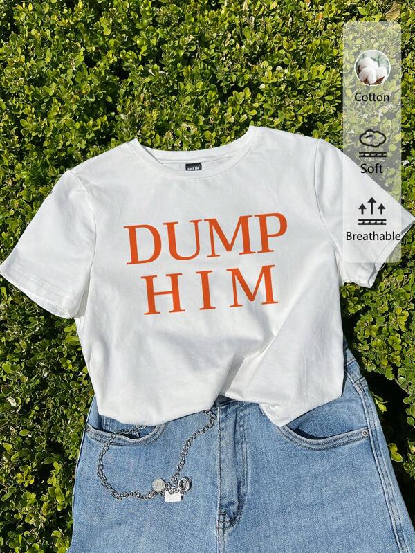 Tseoso 1 bucată tricou de damă decupat cu mânecă scurtă, cu mânecă scurtă, cu imprimeu cu litere, potrivit pentru vară