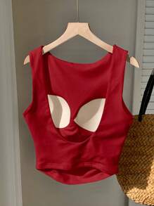 SHEIN EZwear Burgundy Sleeveless Crop Top With Cotton Lining, Spring/Summer Red - Burgundy - View 7