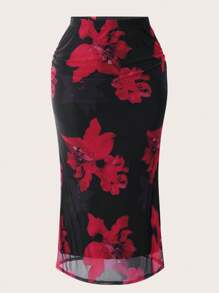 Modelyn Falda elegante plisada con estampado floral para mujer de talla grande