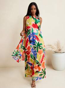 JIAN LASALA Summer Colorful All-Over Printed Soft Flowy Chiffon Sleeveless A-Line Vest Top Vacation Outfits Hawaii Outfits Women Ankara Tops Resort Wear Rave Outfits Festival Vintage Homecoming SXY