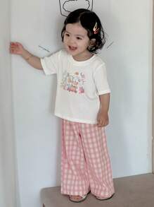Dazy Kids Baby Girls Casual Printed Round Neck Short Sleeve Top And Loose Fit Pants Loungewear Set - Pink - View 4