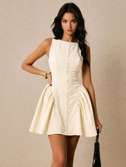 Poéselle Women Sleeveless Solid Color Mini Dress, Fashionable For Summer,Business Casual Woman Business Women Attire