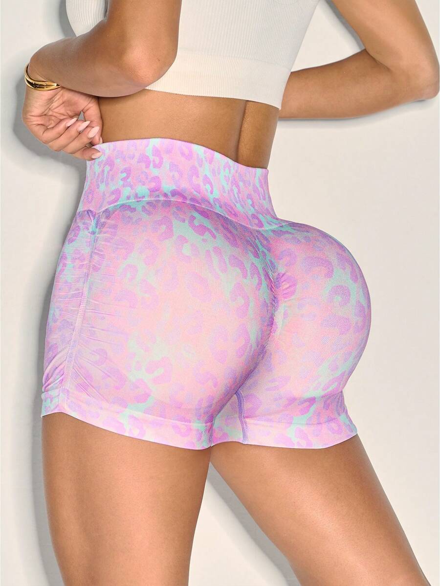 Easithlete Women's Fashion Leopard Print High Waist Elastic Tummy Control Lift Butt Sports Shorts