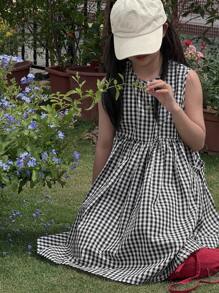 Dazy Kids Girls Plaid Sleeveless Crew Neck Sundress, Tween Girl Fall Clothing,Back To School Clothes - Black and White - View 5