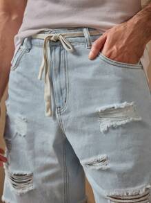 Manfinity VCAY Men's Fashionable Versatile New Ripped Denim Bermuda Shorts - Blue - View 2