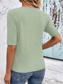 SHEIN Clasi Women V-Neck Short Sleeve Casual Versatile Knit Top - Mint Green - View 2