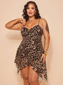 SHEIN BAE Plus Size Women Summer Leopard Print Asymmetric Camisole Dress, Elegant And Sexy Dress Suitable For Daily Commute, Vacation, Summer Holiday, Young & Fashionable Dress, Y2K Baddie Dress, Beach Holiday Dress, Graduation Dress, Birthday Dress, Party Dress,Floral Dress,Sexy Dresses For Women,Tea Party Dress,Flowy Dress,Mesh Dress,Graduation Dress,Summer Dresses For Women,Valentine's Day,Valentine Outfits For Women - Apricot - View 5