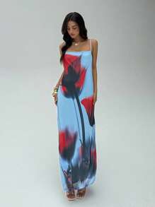 Aloruh Vestido sin mangas con estampado floral para mujer de vacaciones